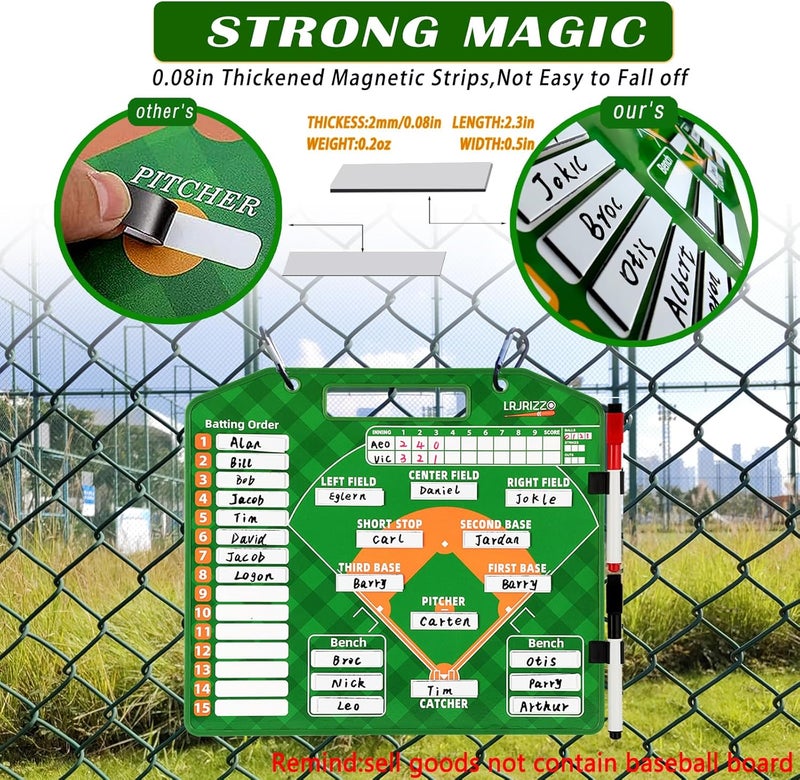 lrjrizzo Baseball Lineup Magnets, 40Pcs 0.5 x 2.3 Inch Strong Magnetism Magnetic Baseball Lineup Board Reusable Magnets for Baseball Lineup Board Softball Magnetic Lineup Board for Dugout - Image 5